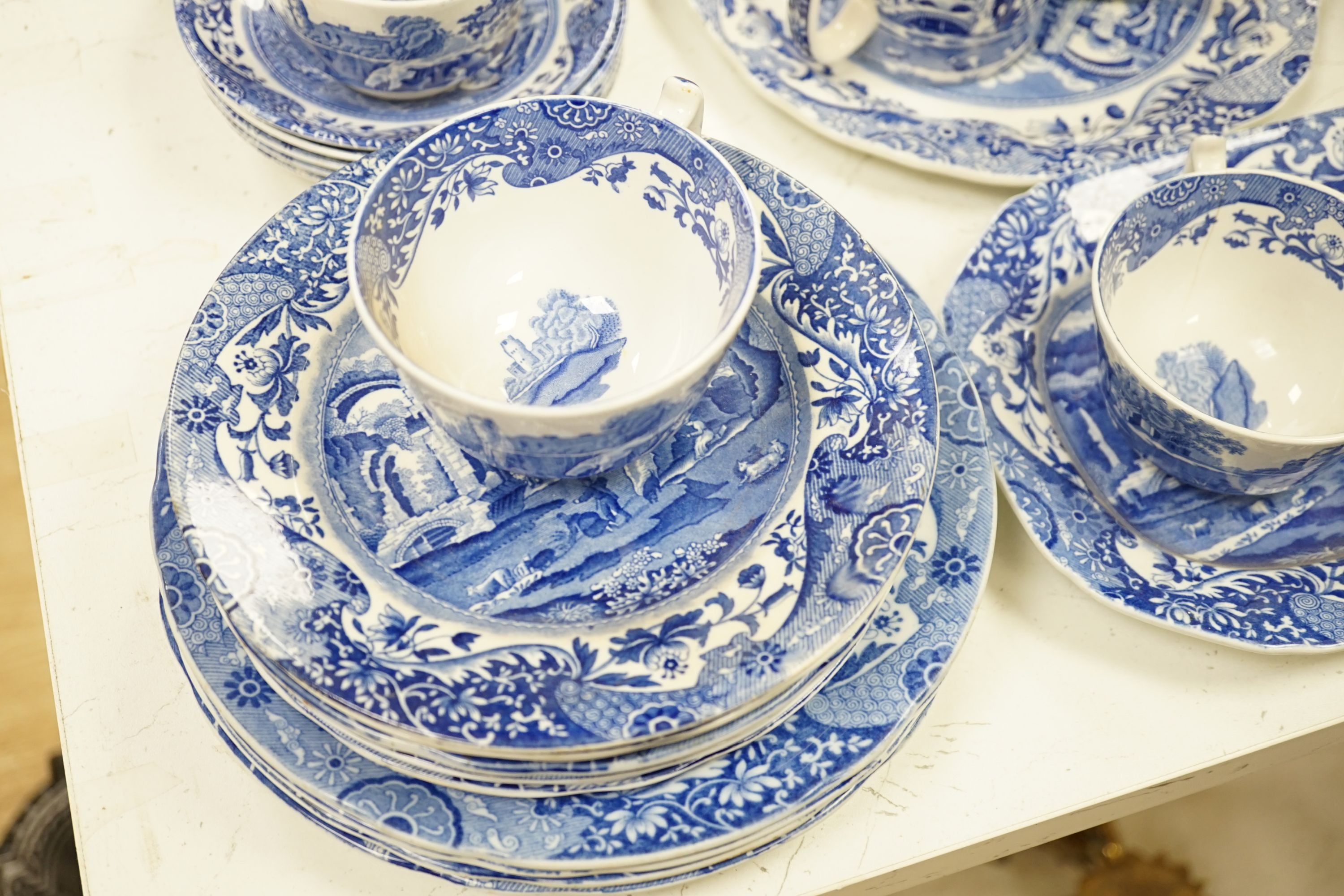 A quantity of Spode Italian blue and white breakfast wares